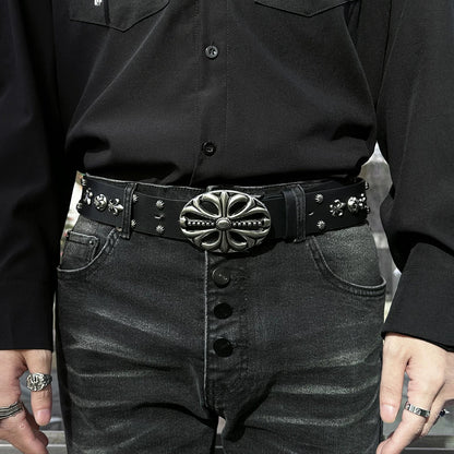 WN25053 Yang Yifan trendy brand belt men's belt jeans belt youth Korean style men's personalized perforated new product WN25053