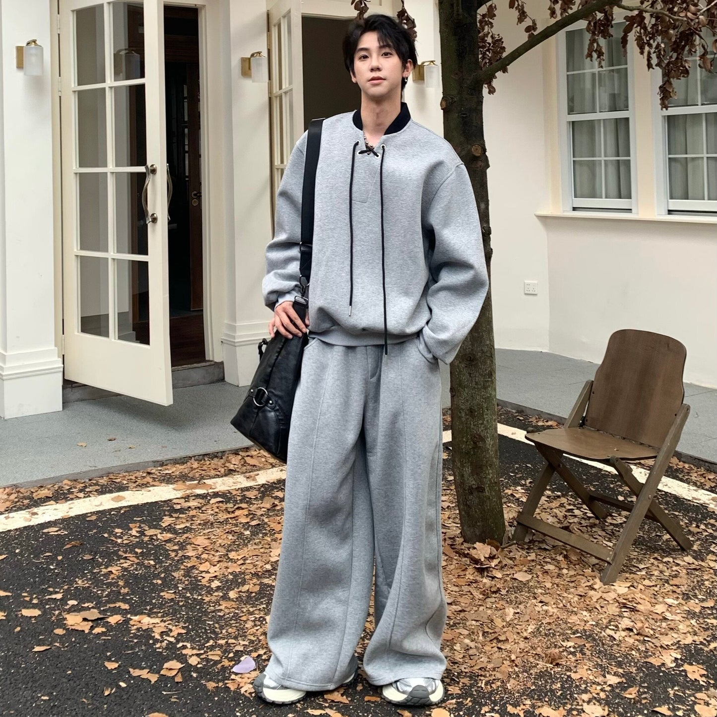 Toggle Button Sweatshirt & Wide Leg Pants Setup WN25201