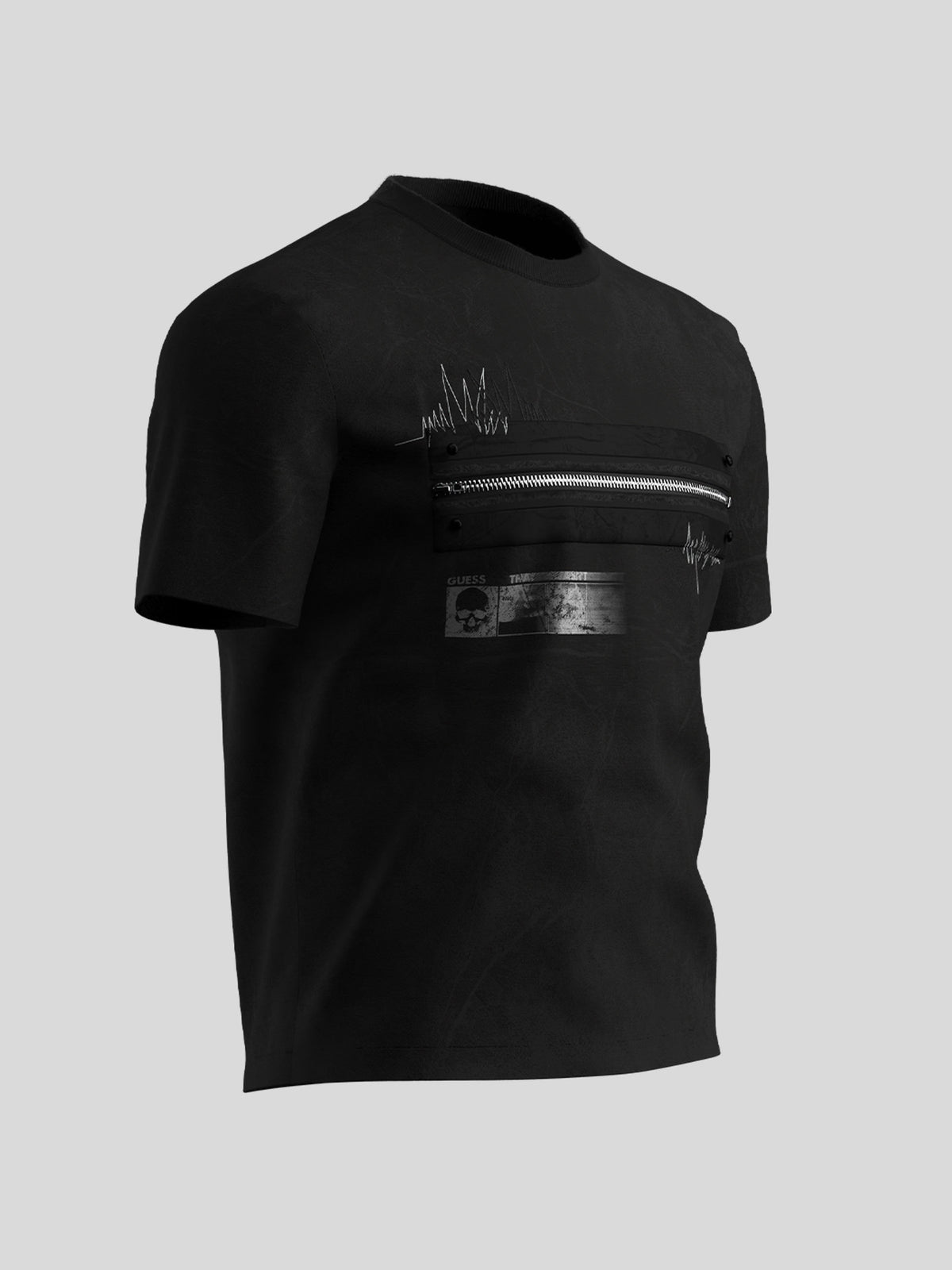 Zipper Waveform Embroidery Short Sleeve T-Shirt WN27086
