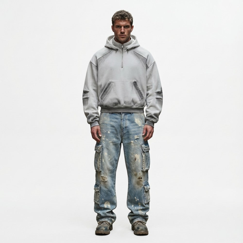 Tie-Dye Contrast Panel Half-Zip Hoodie WN28052
