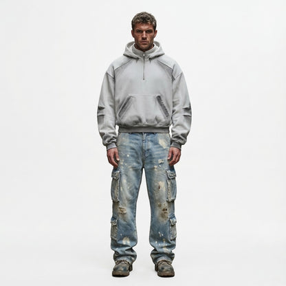 Tie-Dye Contrast Panel Half-Zip Hoodie WN28052
