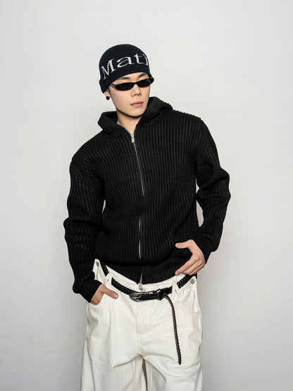 Ribbed Hooded Knit Cardigan WN20879