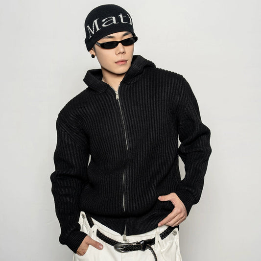 Ribbed Hooded Knit Cardigan WN20879