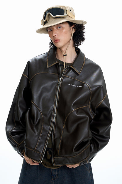 Vintage Distressed PU Leather Jacket WN9748