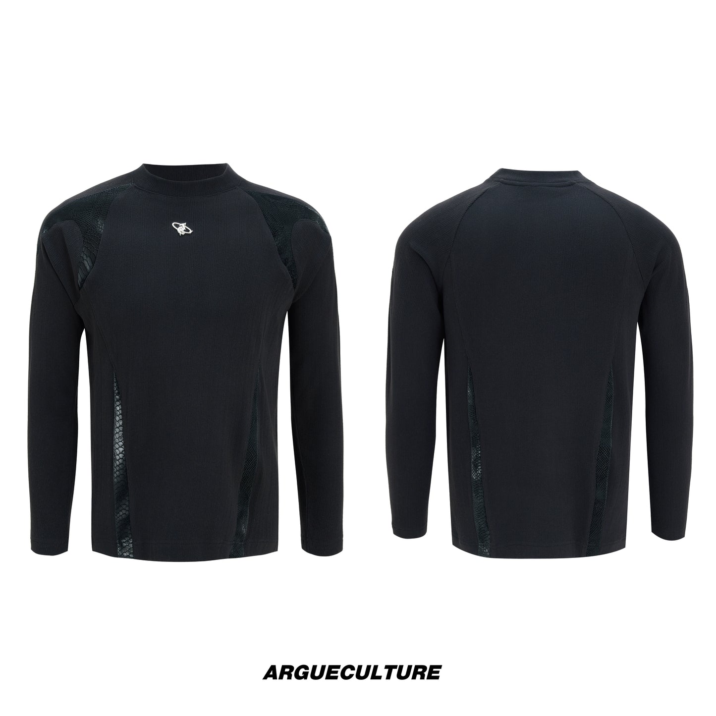 Splice PU Leather Ribbed Thermal Long Sleeve T-Shirt WN22617