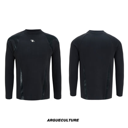 Splice PU Leather Ribbed Thermal Long Sleeve T-Shirt WN22617