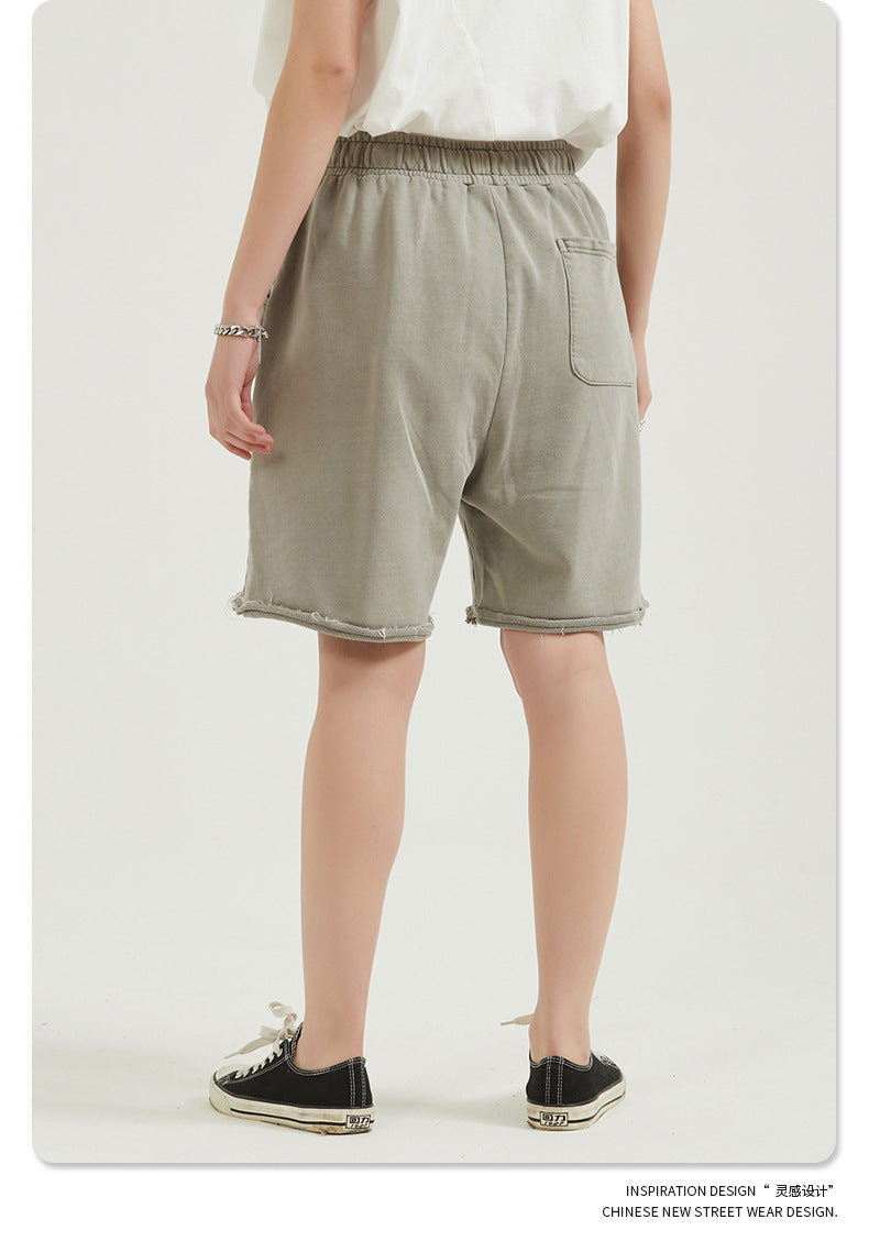 Washed Vintage Raw Edge Short Sweatpants WN6628