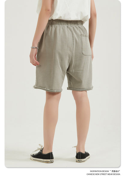 Washed Vintage Raw Edge Short Sweatpants WN6628