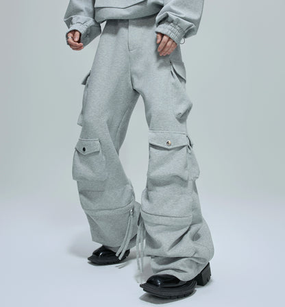Standing-Collar Short Sweatshirt & Cargo Sweatpants Setup WN21754