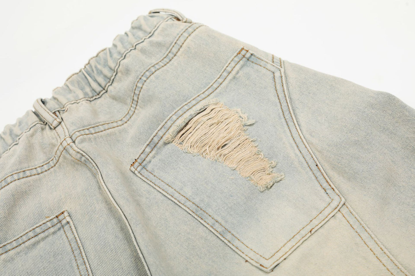 Washed Damage Curved Wide Leg Denim Jeans WN25912