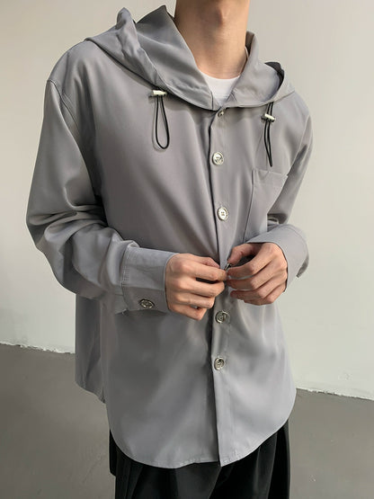 Hooded Drawstring Long Sleeve Shirt WN9679