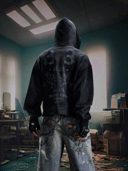 Washed Double-Side Print Zipper Hoodie WN20594