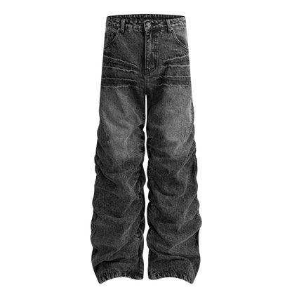 Washed Whisker Wide Leg Denim Jeans WN25481