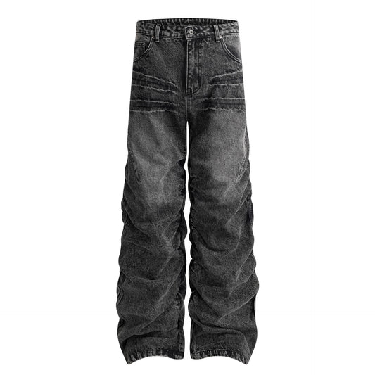 Washed Whisker Wide Leg Denim Jeans WN25481