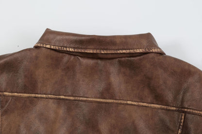 Washed Short PU Leather Zipper Jacket WN11267