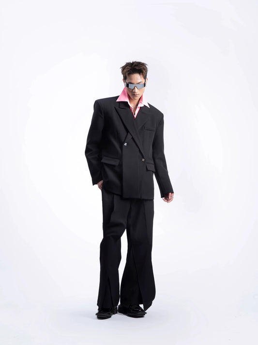 Asymmetrical Oversize Tailored Jacket & Draped Wide Leg Trousers Setup WN20636