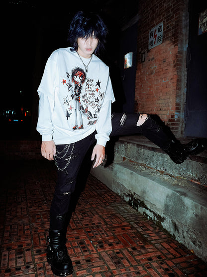 Hand-Drawn Anime-Inspired Fake Layered Long Sleeve T-Shirt WN16088