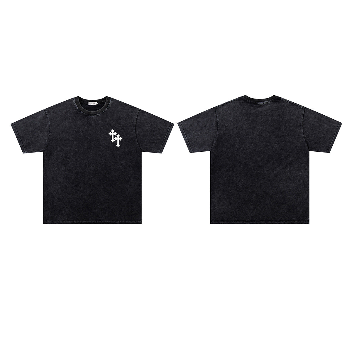 Washed Damage Double Cross Print Short Sleeve T-Shirt WN26817
