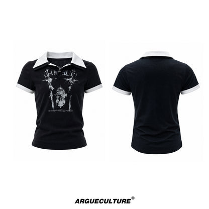 Contrast Print Double-Collar Heavyweight Short Sleeve Polo Shirt WN27034