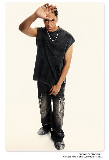 Washed Damage Oversize Tank Top T-shirt WN6440