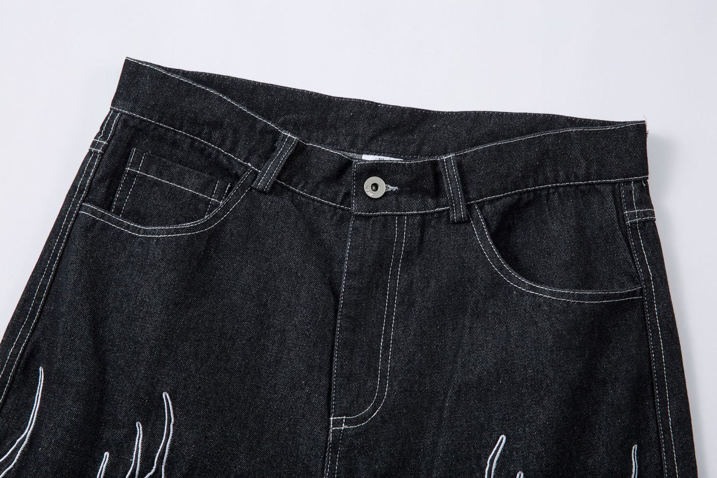 Graphic Embroidery Wide Leg Denim Jeans WN16200