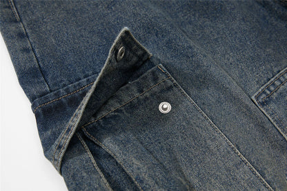 Washed Damage Multi-Pocket Curved Leg Denim Jeans WN26807