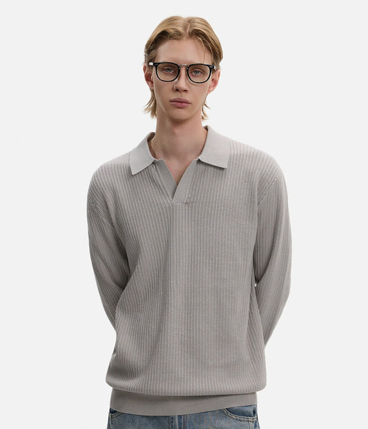 Polo-Collar Knit Long Sleeve Sweater WN21422