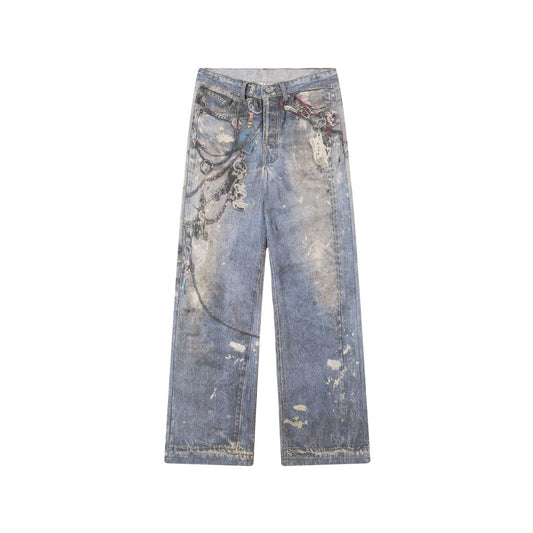 Washed Graphic Denim Jeans WN12771