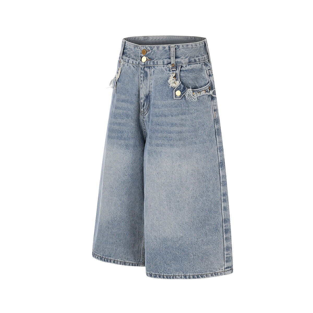 Fringe Studs Denim Half Jeans WN25518