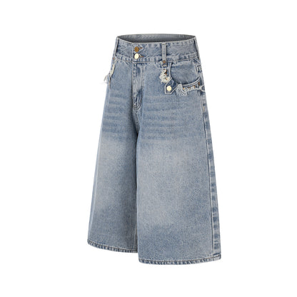 Fringe Studs Denim Half Jeans WN25518