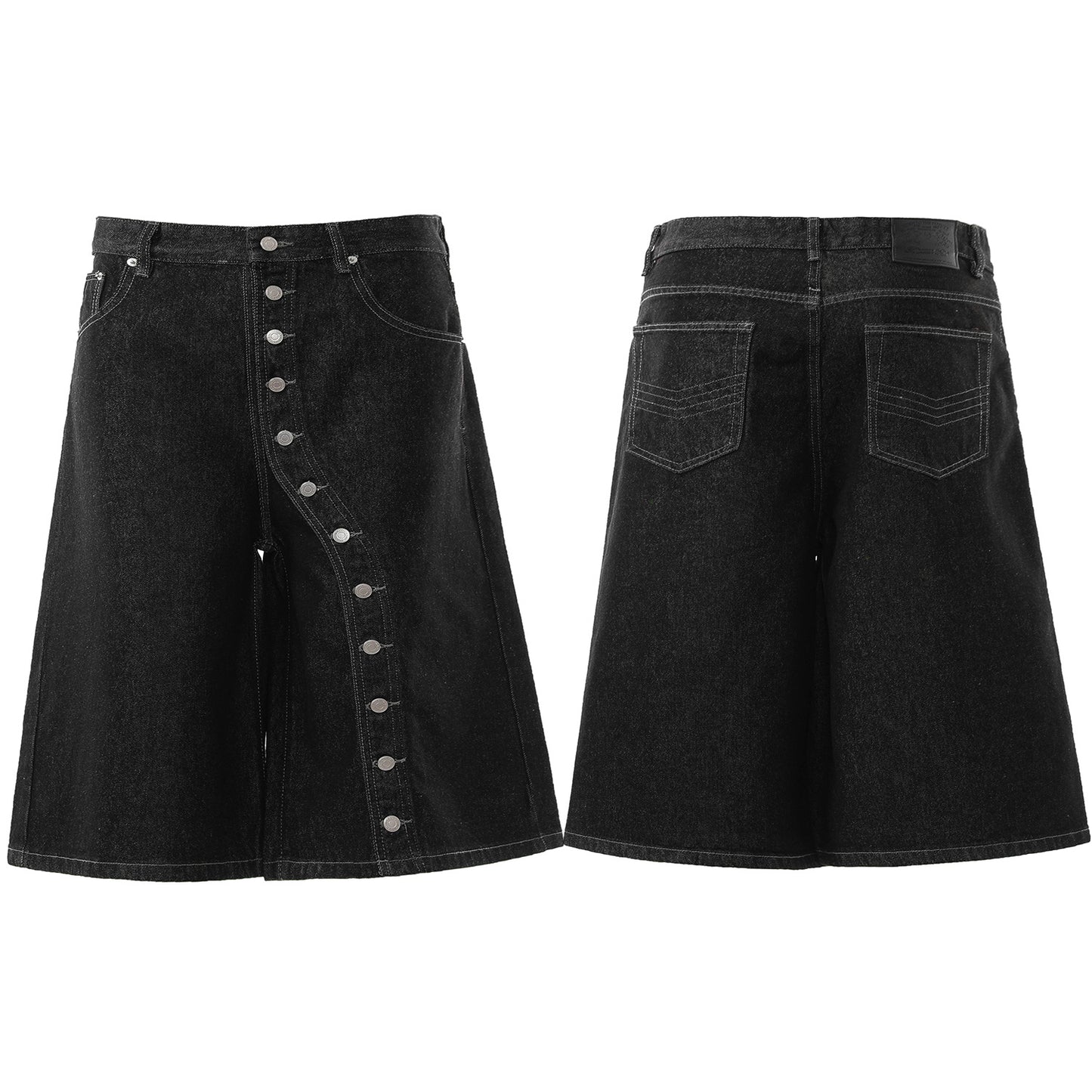 Raw Asymmetrical Button Denim Half Jeans WN26120