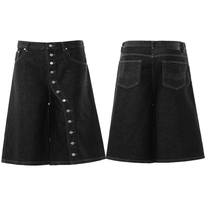Raw Asymmetrical Button Denim Half Jeans WN26120