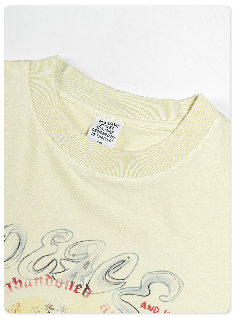 Washed Angel Print Round Neck Short Sleeve T-Shirt WN7833