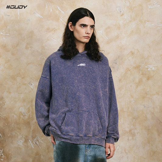 Washed Embroidery Fleece-Lined Pullover Hoodie WN12427