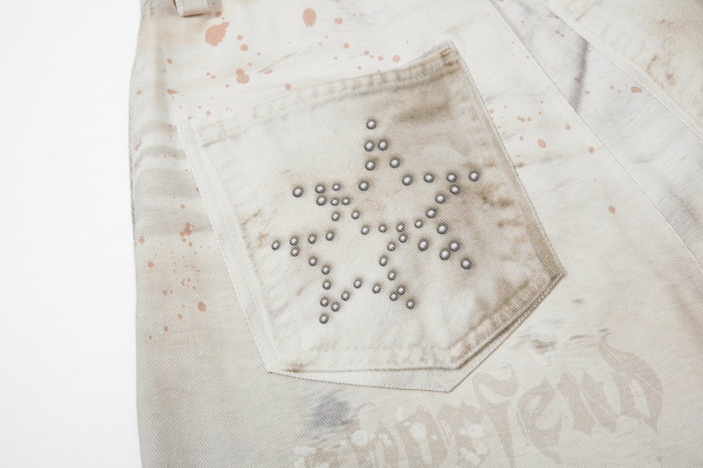 Studs Paint Wing Wide Leg Denim Jeans WN25752