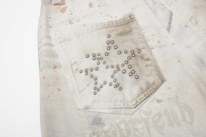 Studs Paint Wing Wide Leg Denim Jeans WN25752