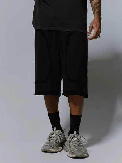 Washed Deconstructed Patchwork Wide Leg Half Pants WN17494