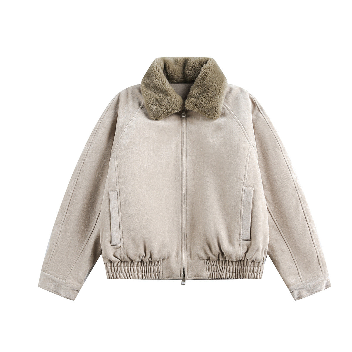 Fake Fur Collar Suede Puffer Jacket WN21906