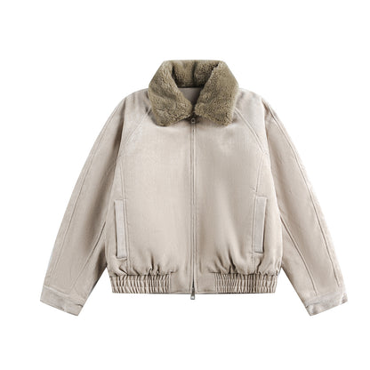 Fake Fur Collar Suede Puffer Jacket WN21906