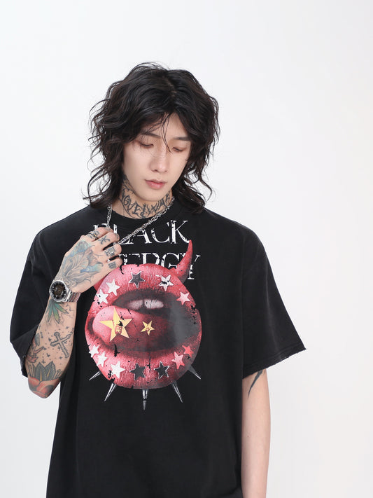 Washed Tongue Print Short Sleeve T-Shirt WN24452