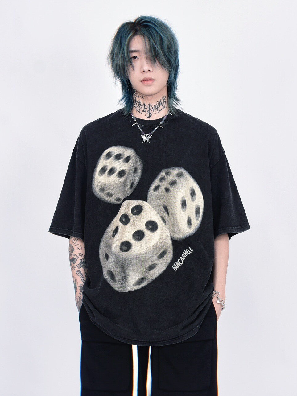 Dice Print Washed Oversize Short Sleeve T-Shirt WN24461