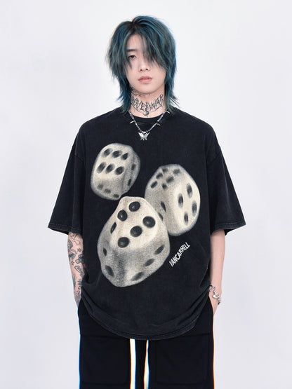 Dice Print Washed Oversize Short Sleeve T-Shirt WN24461