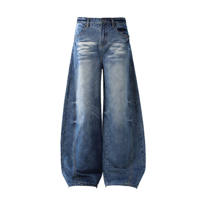 Deconstruction Whisker Curved Wide Leg Denim Jeans WN26161