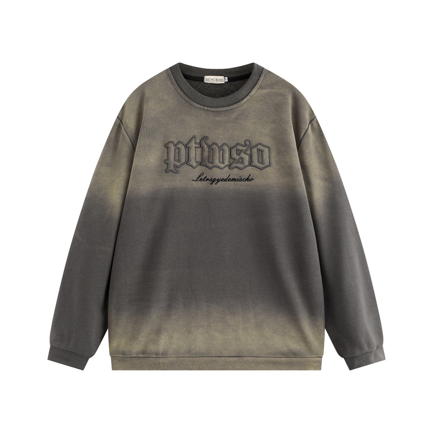 Washed Letter Patchwork Embroidery Oversize Sweatshirt WN11125