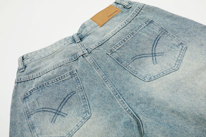 Cropped Damage Washed Half Denim Jeans WN26786