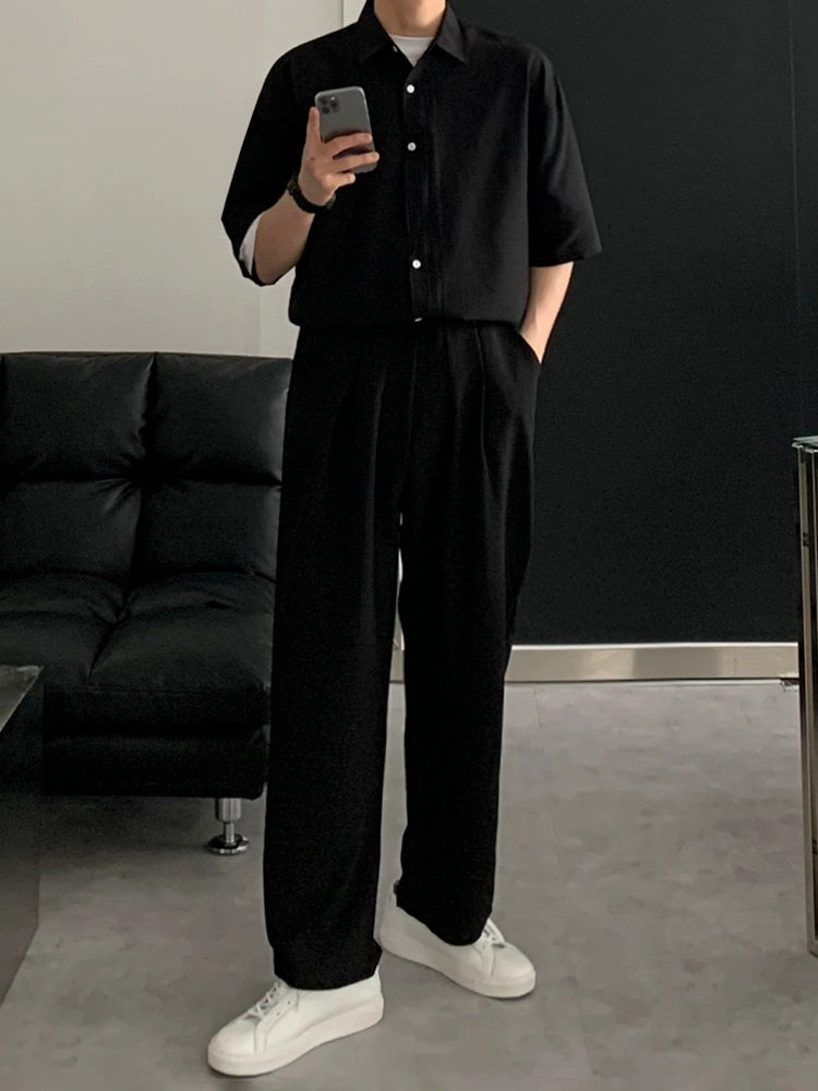 Lapel Solid Color Short Sleeve Shirt WN20231