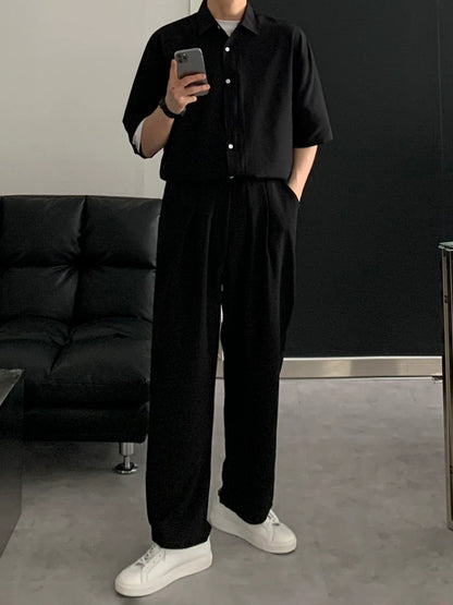 Lapel Solid Color Short Sleeve Shirt WN20231