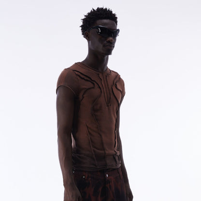 Washed Deconstruction Layered Short Sleeve T-Shirt WN25810