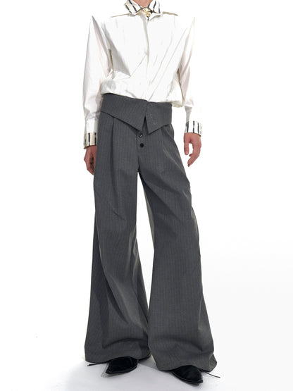 Foldable Waist Pinstripe Flare Trousers WN20938