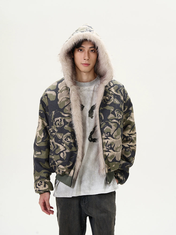 Camouflage Fur-Collar Hooded Puffer Jacket WN9488